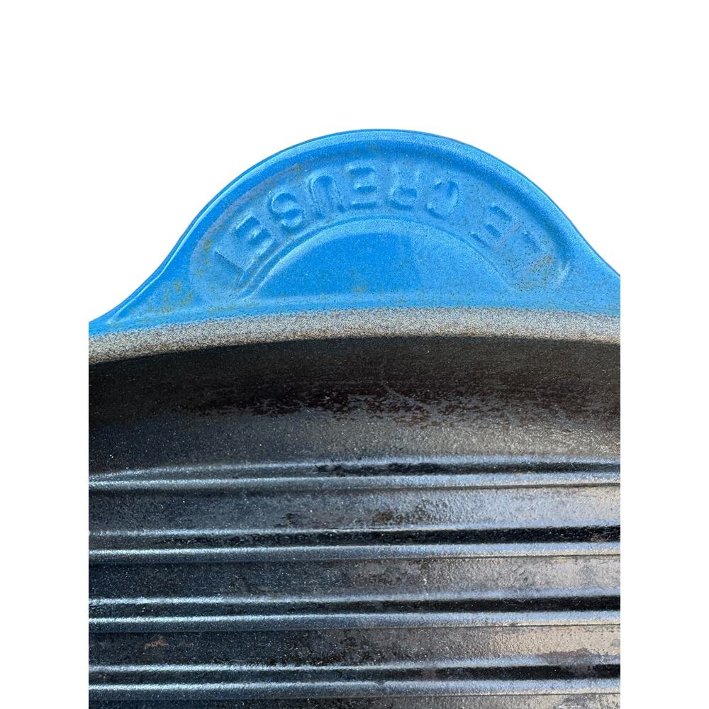 Le Crueset #26 BLUE ENAMELED CAST IRON GRILL PAN SKILLET FRANCE. - Picture 3 of 6